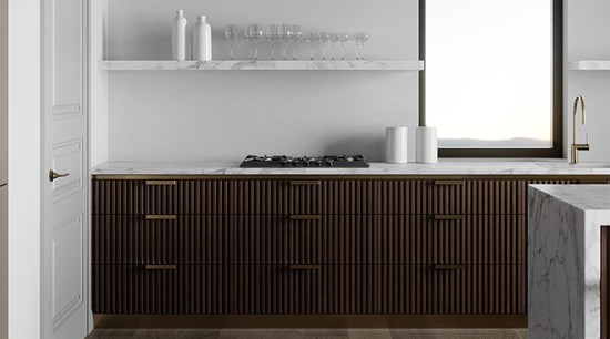 Modern Modern Open Kitchen Cabinets with Marble Top Island