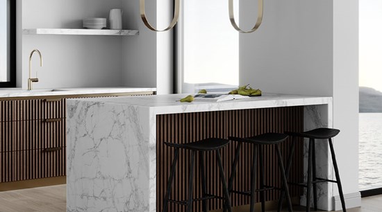 Modern Modern Open Kitchen Cabinets with Marble Top Island