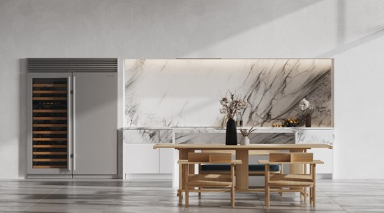 Built-in Refrigerator Handless Marble Kitchen Cabinets with Island