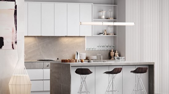 Modern Minimalist Apartment Handleless Melamine Cabinet with Island