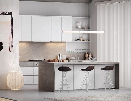 Modern Minimalist Apartment Handleless Melamine Cabinet with Island