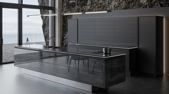 Modern L Shape Black Handleless Cabinet for Villa