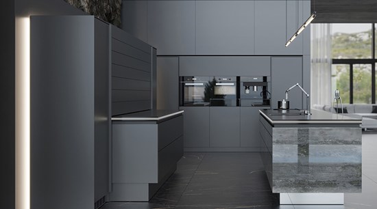 Modern L Shape Black Handleless Cabinet for Villa