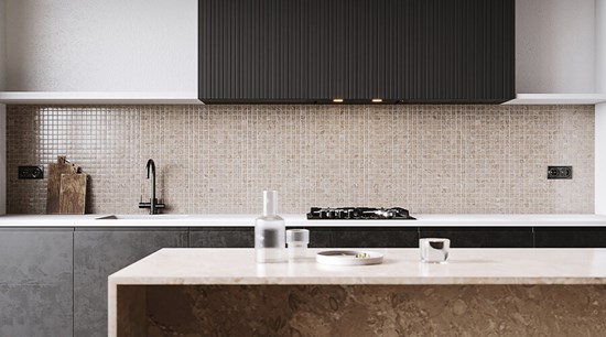 I-shaped Lacquer Black and White Kitchen Cabinet Design with an Island