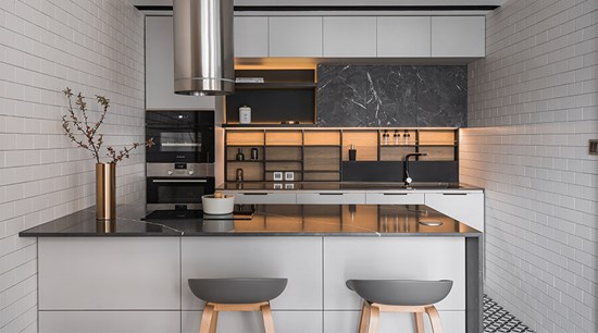 Marble Island Lacquer Kitchen Cabinet with Double-layer Wall Cabinets