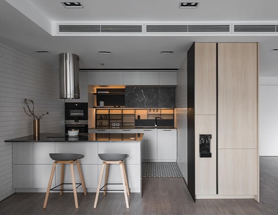 Marble Island Lacquer Kitchen Cabinet with Double-layer Wall Cabinets