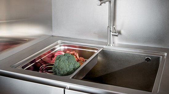 L-shaped Modern Stainless Steel Cabinet with Painted Door Panel High Cabinet