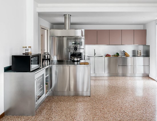 L-shaped Modern Stainless Steel Cabinet with Painted Door Panel High Cabinet