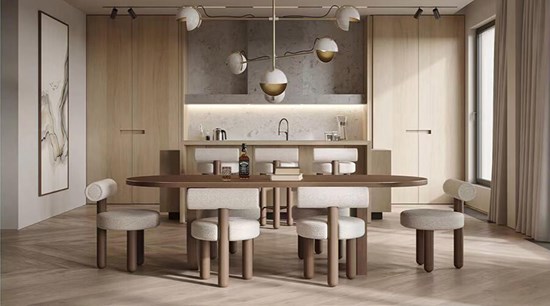 Modern Warm Natural Wood Tones Melamine Kitchen Cabinet