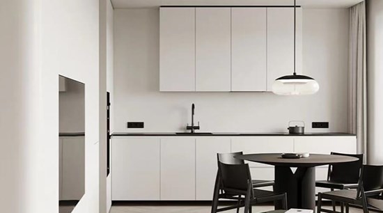 Minimalist Open L-shaped Cabinet with Built-in Appliances