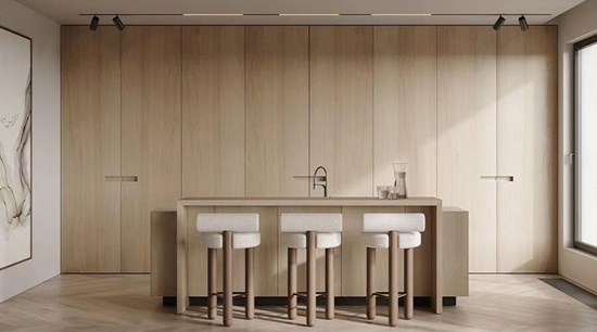 Modern Warm Natural Wood Tones Melamine Kitchen Cabinet