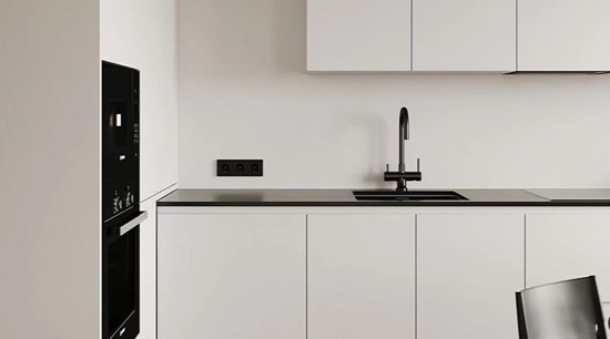 Minimalist Open L-shaped Cabinet with Built-in Appliances