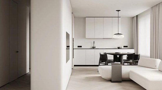 Minimalist Open L-shaped Cabinet with Built-in Appliances