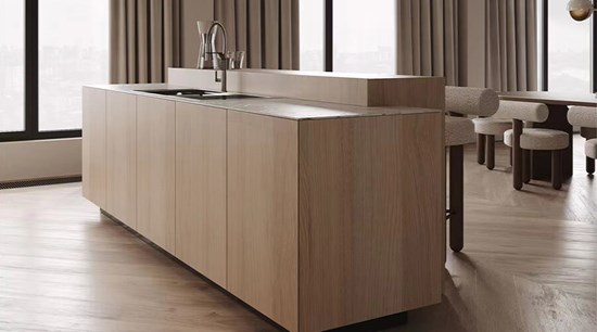 Modern Warm Natural Wood Tones Melamine Kitchen Cabinet