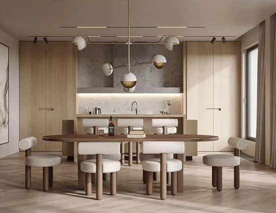 Modern Warm Natural Wood Tones Melamine Kitchen Cabinet