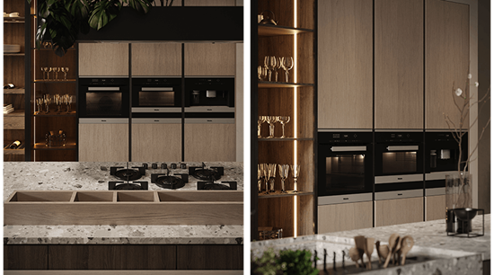 Wood Finishes And Flecked Quartz Countertops
