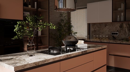 Black Metal Frames Door With Wood Interior Kitchen