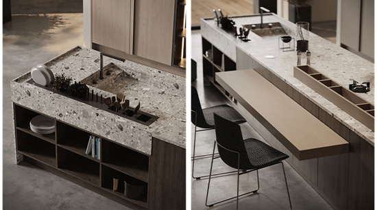 Wood Finishes And Flecked Quartz Countertops