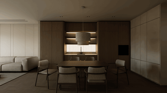 Curved Corners white oak shaker cabinets