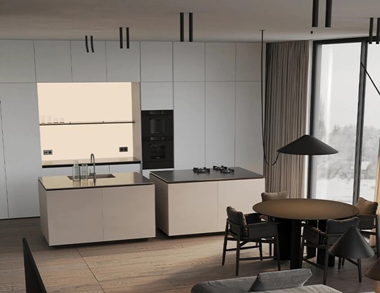 "Double-island stainless steel modern kitchen" product illustration(1)