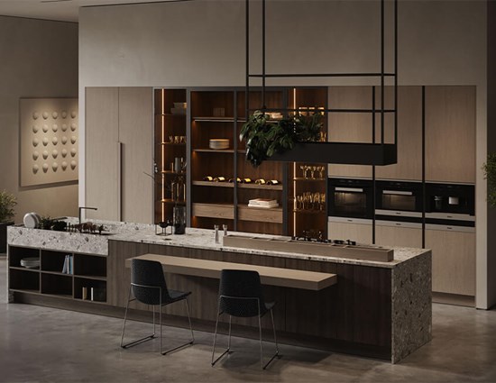 Wood Finishes And Flecked Quartz Countertops