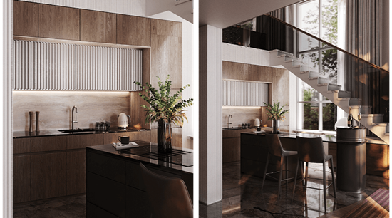 Luxury Cabinets With Polished Marble Island