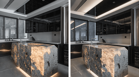 Ultra Modernism Marble Island Kitchen Diner