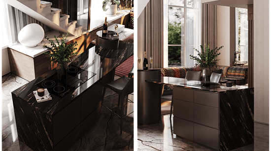 Luxury Cabinets With Polished Marble Island