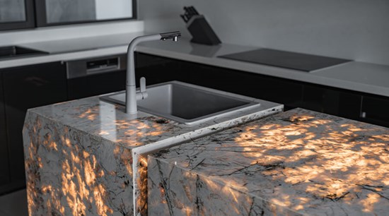 Ultra Modernism Marble Island Kitchen Diner