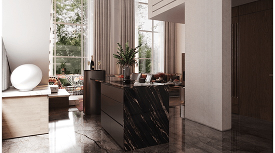 Luxury Cabinets With Polished Marble Island