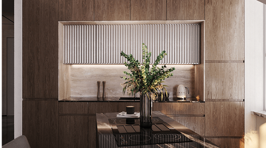 Luxury Cabinets With Polished Marble Island