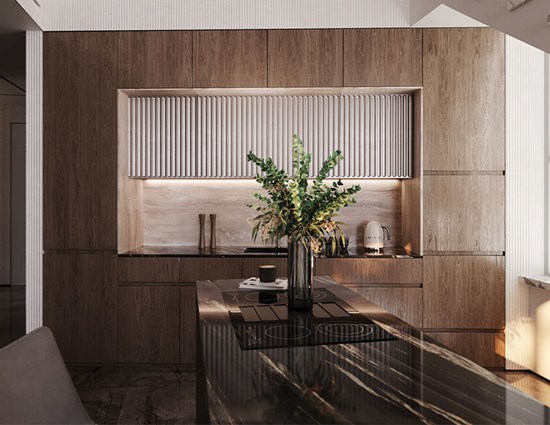 Luxury Cabinets With Polished Marble Island