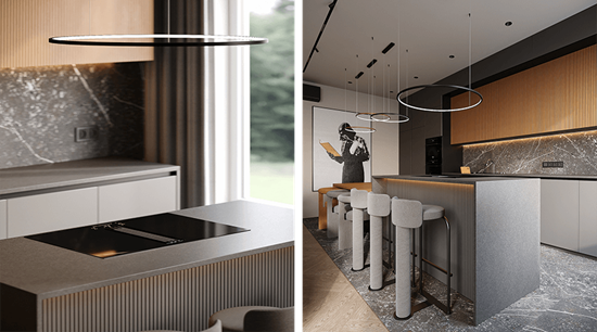 Grey And Wood Functional Minimal Modern Kitchen And Waterfall Island