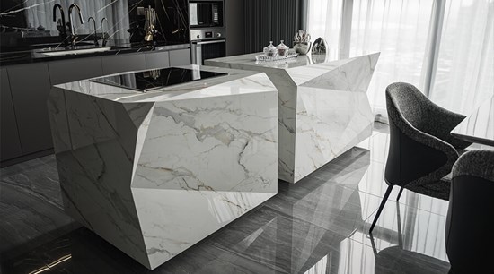 Grey And White Cupboard Irregular High Fashion Style Kitchen