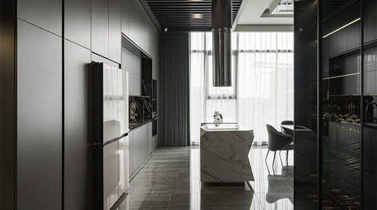Grey And White Cupboard Irregular High Fashion Style Kitchen