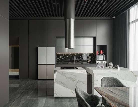 Grey And White Cupboard Irregular High Fashion Style Kitchen