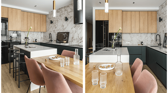 L Shaped Matte Lacquered Open Cupboard Kitchen