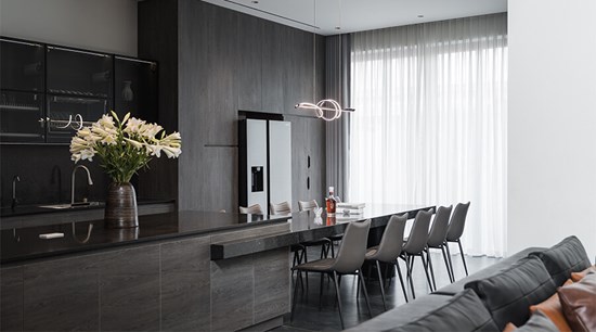 Contemporary Minimalist Kitchen Design Island With Dinning Table