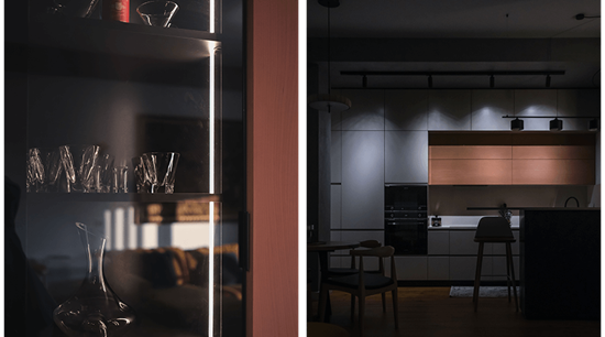 Contemporary Style U Shaped Apartment Colored Kitchen Cabinets