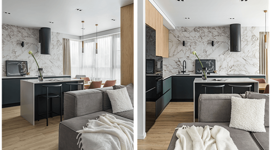 L Shaped Matte Lacquered Open Cupboard Kitchen