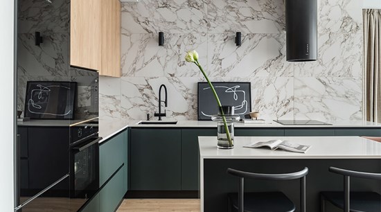L Shaped Matte Lacquered Open Cupboard Kitchen