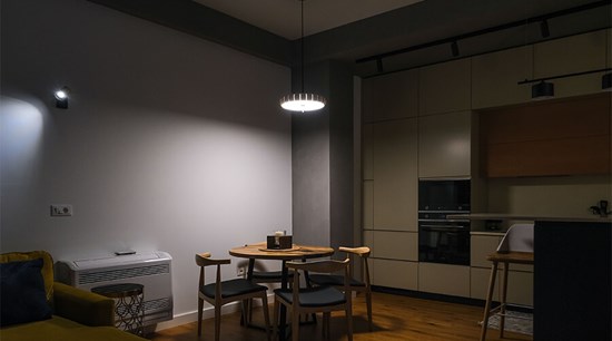 Contemporary Style U Shaped Apartment Colored Kitchen Cabinets