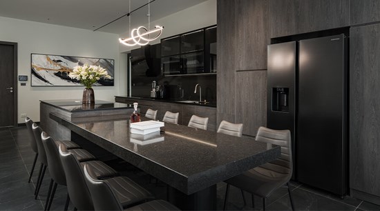 Contemporary Minimalist Kitchen Design Island With Dinning Table