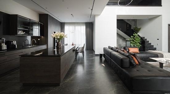 Contemporary Minimalist Kitchen Design Island With Dinning Table