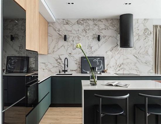 L Shaped Matte Lacquered Open Cupboard Kitchen
