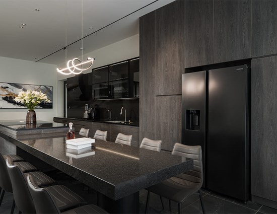 Contemporary Minimalist Kitchen Design Island With Dinning Table