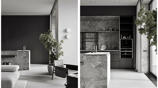 Modern Minimalist Kitchen Cabinets Features Full Wall Cabinetry