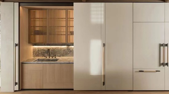 Wooden Kitchen Cupboards With Marble Island