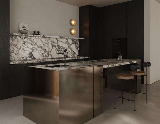 Marble Counters Black Wood Cabinets