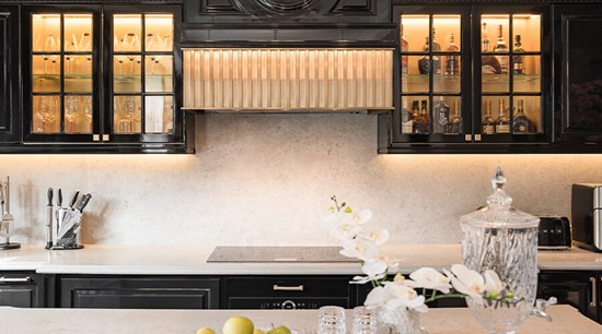 L Shaped Black Kitchen Cupboards